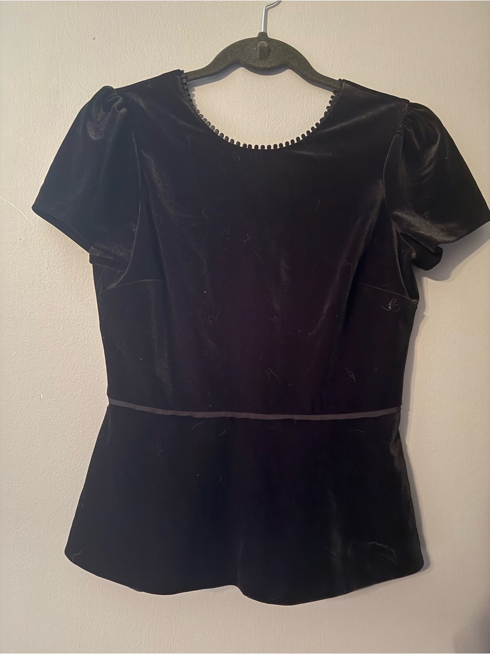 Draper James Black Velvet Peplum Top with Puff Sleeves